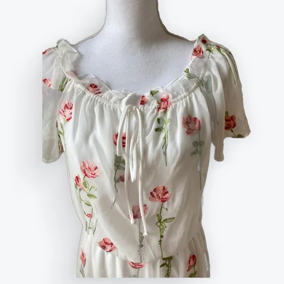 NWT Rose Embroidered Romantic Maxi Dress - Picture 2 of 7